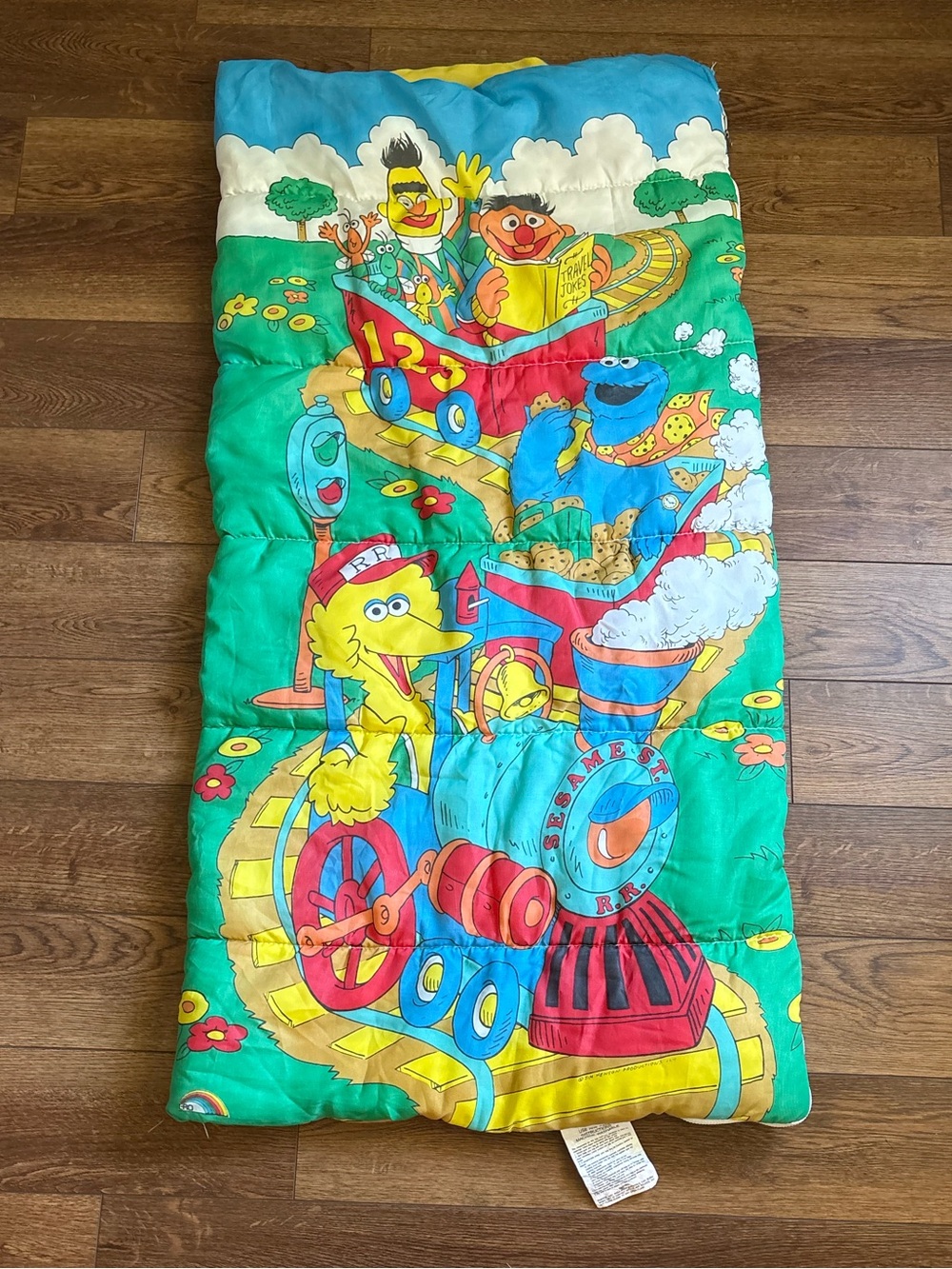 Vintage 80s Sesame Street Jim Henson Sleeping Bag Big Bird Train Cookie Monster